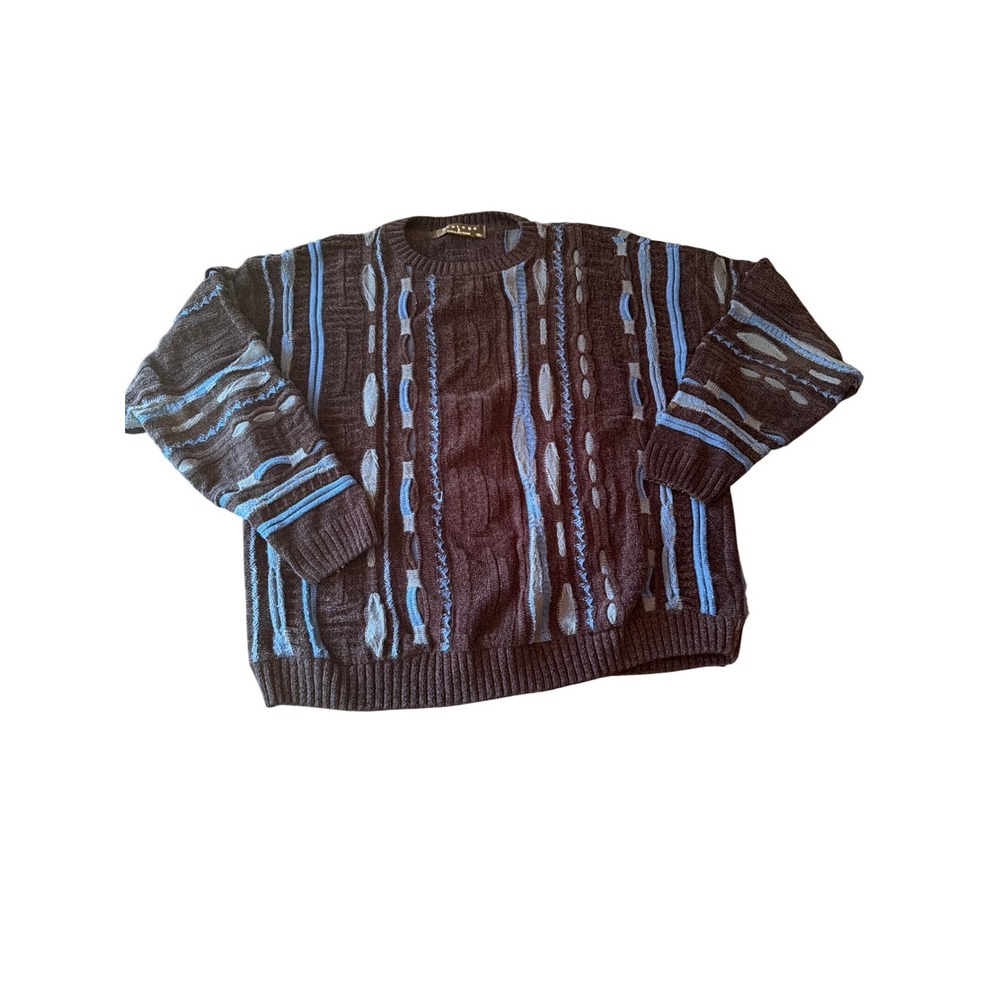 Protege Collection Sweater Blue 3D Textured Knit Vintage Crewneck XL Made in USA